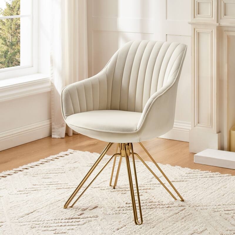 Art Leon Classical Swivel Office Accent Arm Chair with Golden Legs - Stylish Legs - Off-White