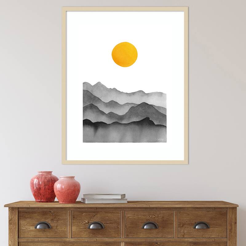 Black Yellow Mountain Range Silhouette by Cat Coq Framed Wall Art Print