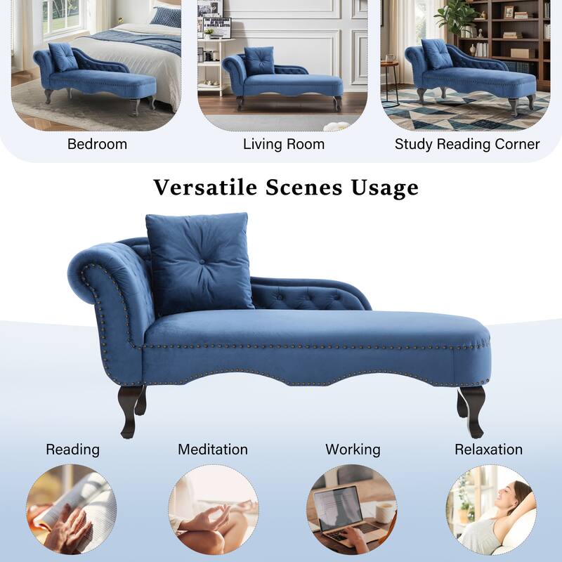 Christopher Knight Home - Bressi Modern Velvet Upholstered Chaise Lounge with Tufted Backrest, Nailhead Trim & Pillow