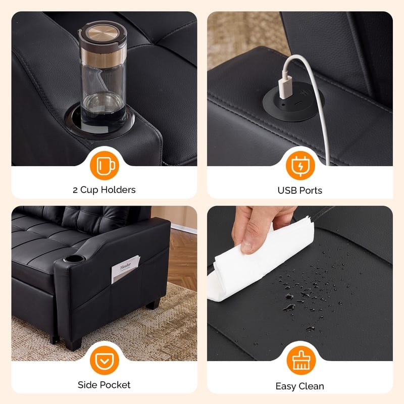 Upholstered Cat's Claw Leather Convertible Reclining Sleeper Sofa Bed With Cushions For Small Spaces