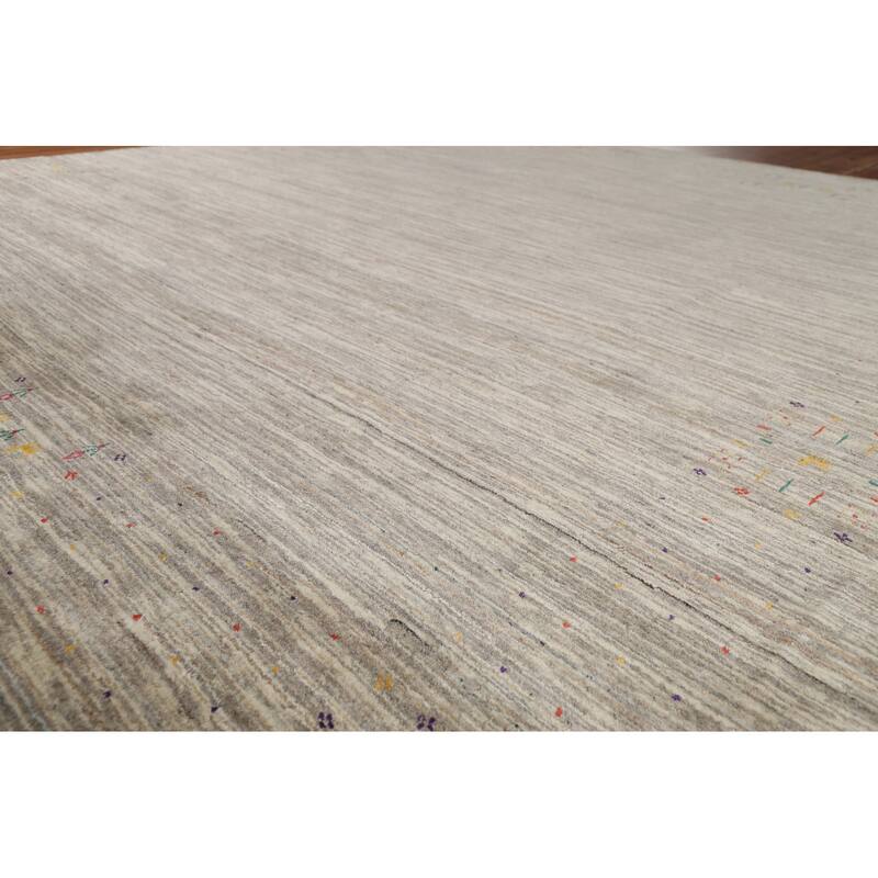 Striped Gabbeh Square Area Rug Hand-Knotted Wool Carpet - 9'10"x 9'8"