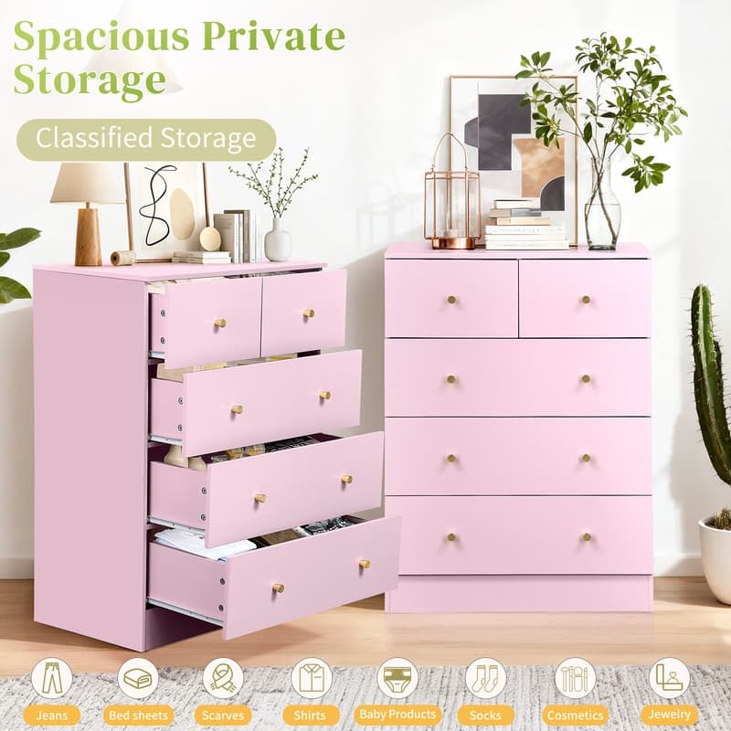 5-Drawer Dresser For Bedroom And Chest Of Drawers With Sturdy Construction Wood Storage Organizer For Closet