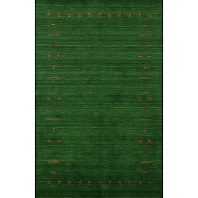 Green Gabbeh Indian Rug Handmade Wool Carpet - 5'1" x 7'8"