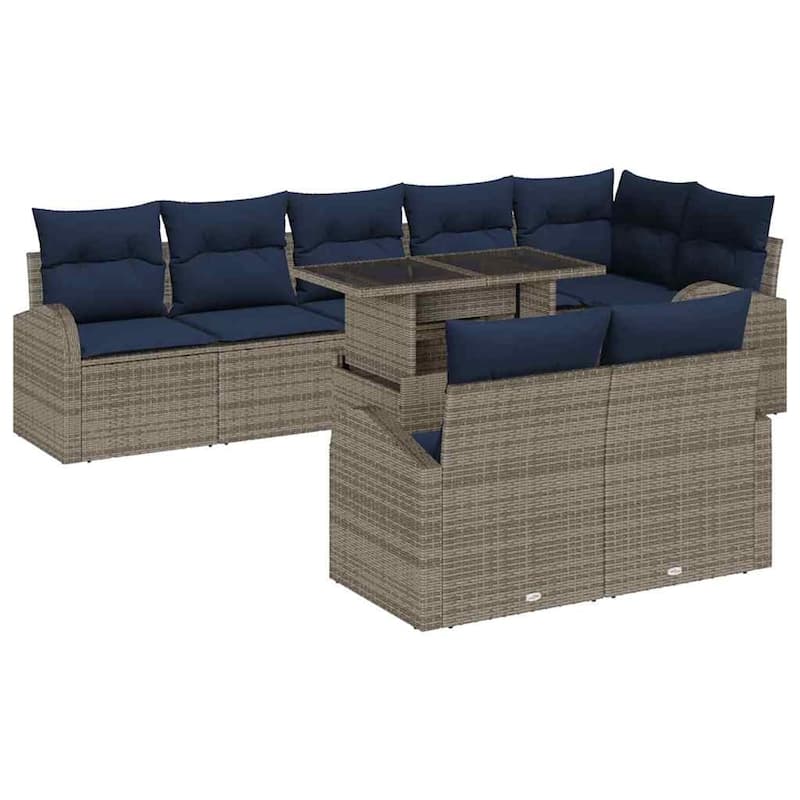 vidaXL 9 Garden Sofa Set with Cushions Black/Brown/Grey Poly Rattan - 113.8 x 48.8 x 27.2