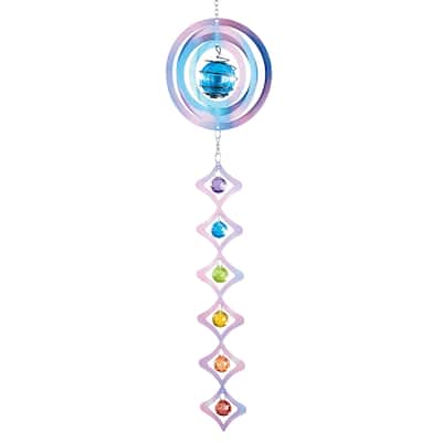 Solar Powered Colorful Bead Hanging Wind Spinner - 6 x 26 x 2