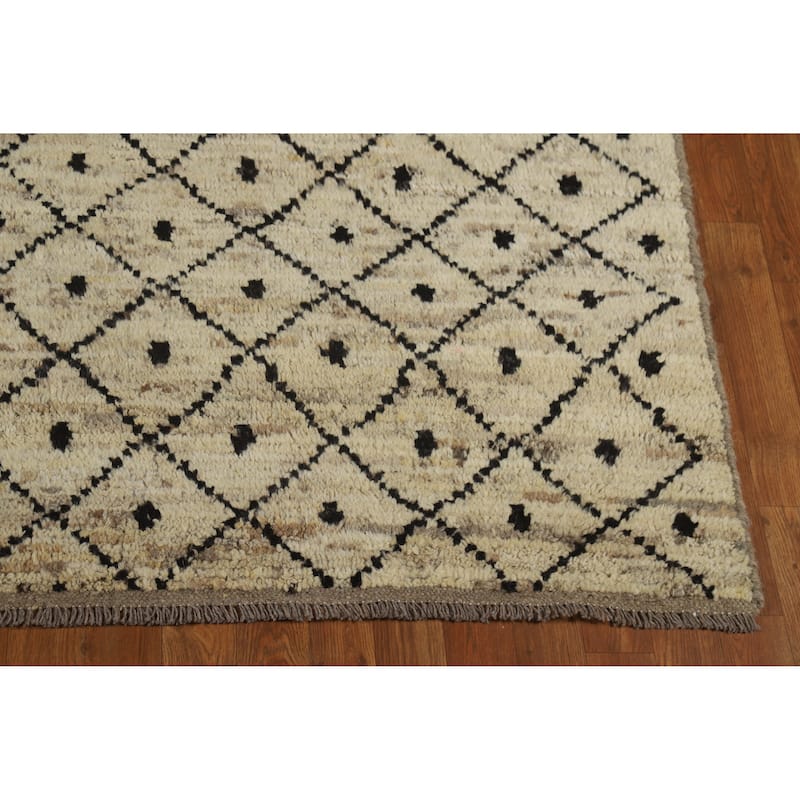 Beige Trellis Moroccan Oriental Area Rug Handmade Wool Carpet - 6'11" x 9'9"