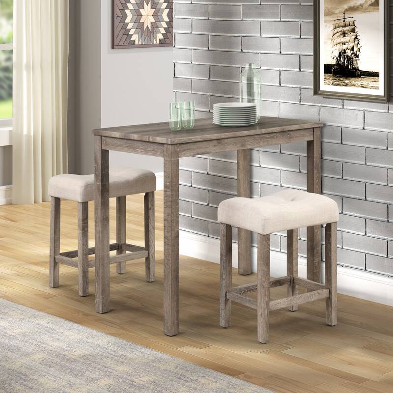 3-Piece Counter Height Dining Set Small Apartment Dining Table and Chair Sets with Button-Tufted Upholstered Stools for Kitchen - Taupe