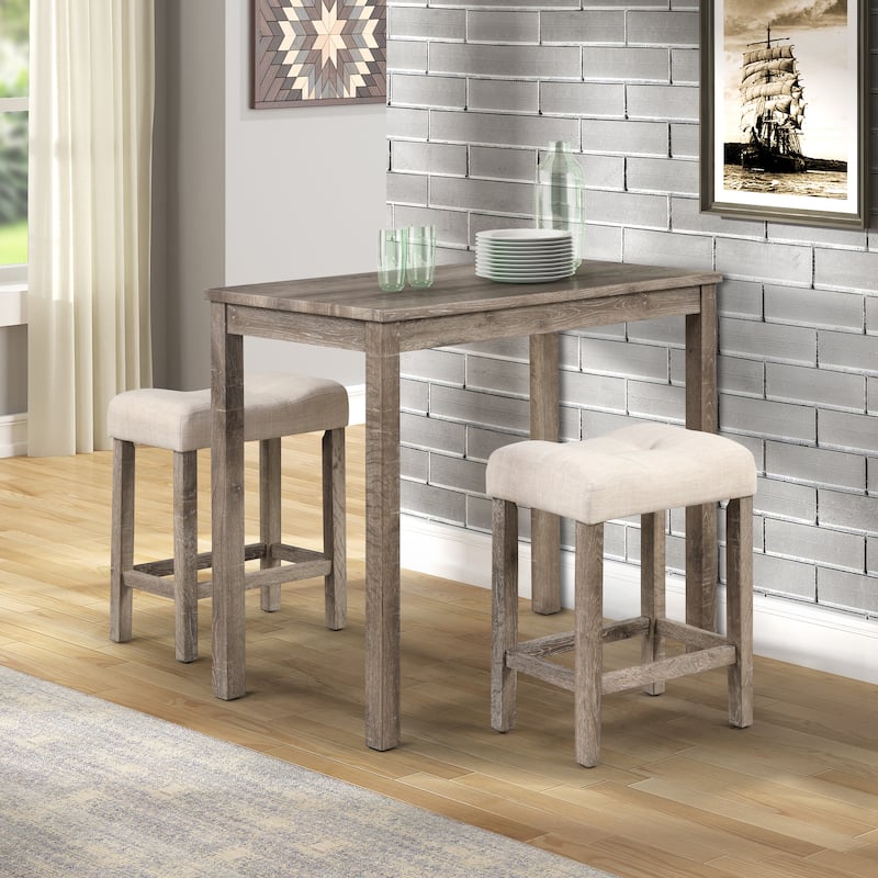 Roundhill Furniture Sora Wood Counter Height 3-piece Dining Set - Taupe