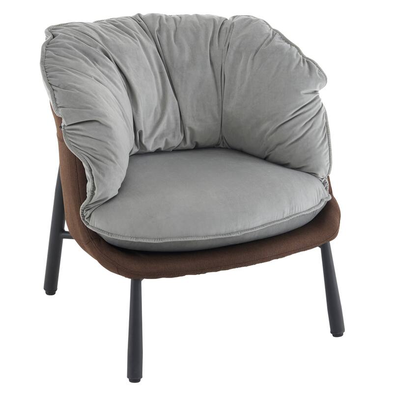 Modern Velvet Accent Chair with Wooden Frame and Black Metal Legs for Living Room or Lounge Seating - 27.4"L x 27"W x 29.1"H