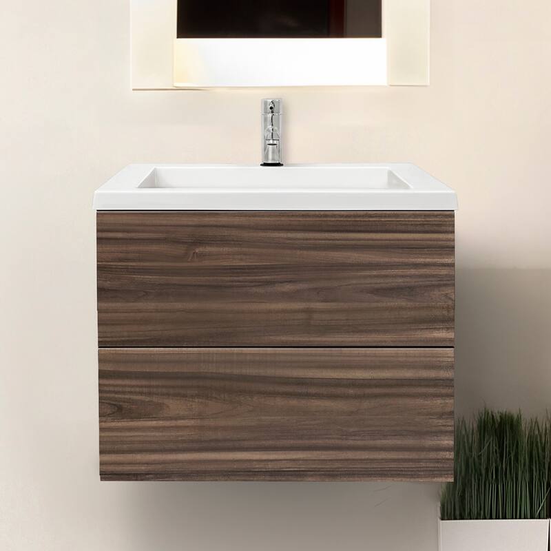 24"/30" Air Wall Mount Floating Bathroom Vanity in Dark Ebony with White Cultured Marble Top