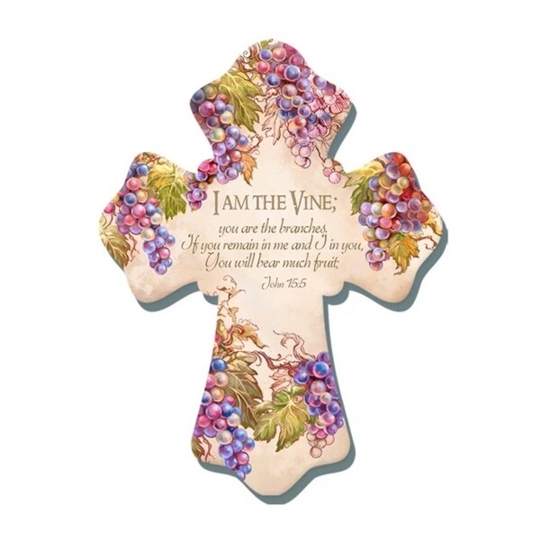 8" Purple and Green "I AM THE VINE" Biblical Quoted Wall Cross - N/A