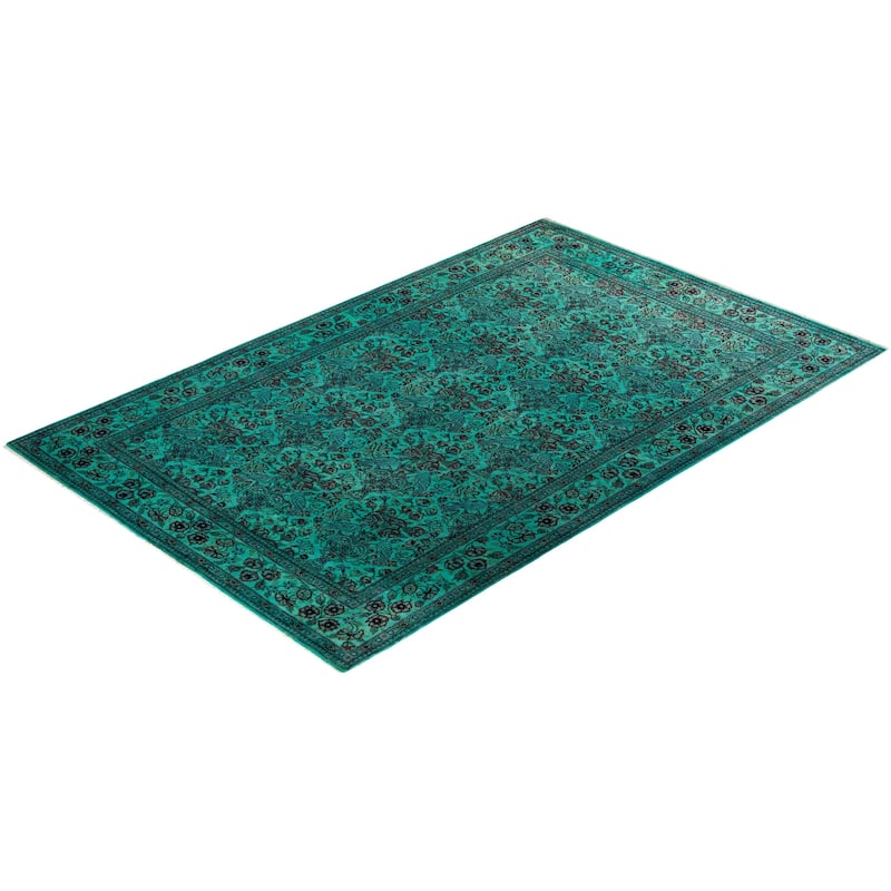 Overton Hand Knotted Wool Vintage Inspired Modern Contemporary Overdyed Blue Area Rug - 4' 8" x 7' 4"