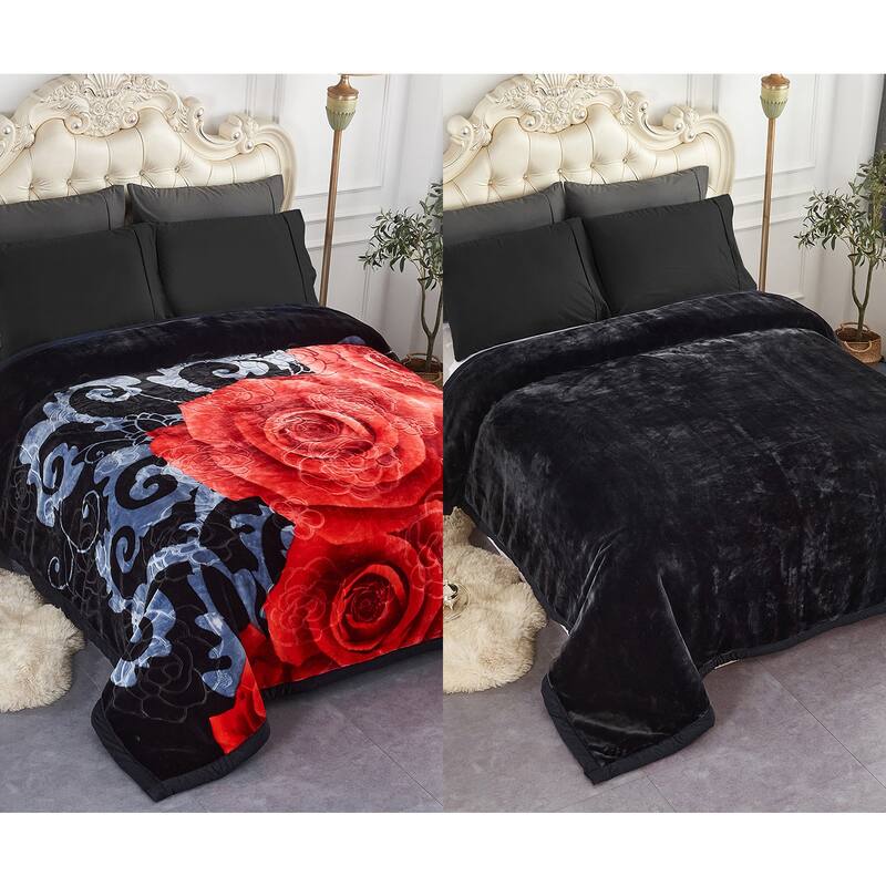 Ultra Soft Velvet Raschel Blanket Plush Bed Blanket 8-9 LBS - Queen - Black