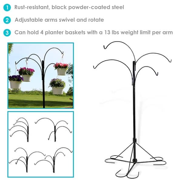 Sunnydaze 4-Arm Hanging Plant Basket Stand with Adjustable Arms 84-inch Tall