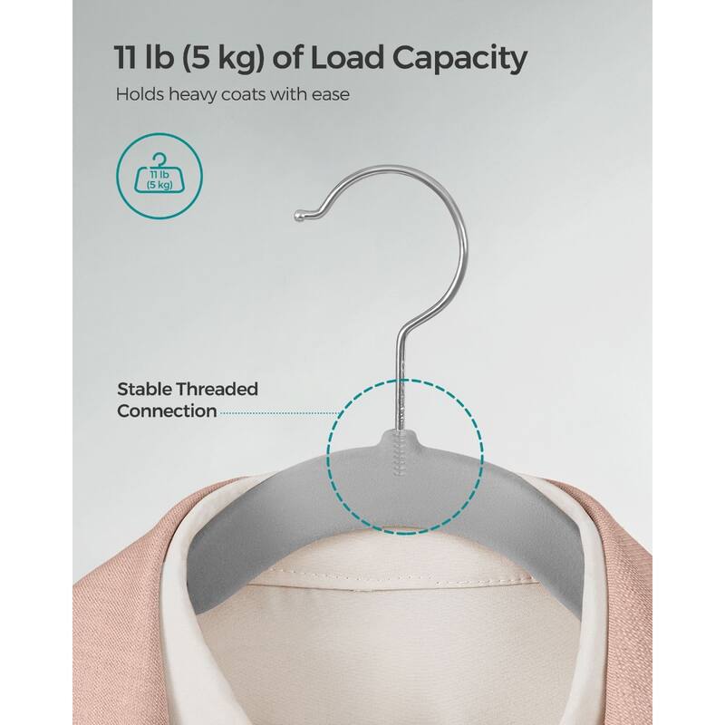 Dove Grey Velvet Slim Hangers 50 Pack with Notches Swivel Hook, Space-Saving - 16.9"W x 8.7"H