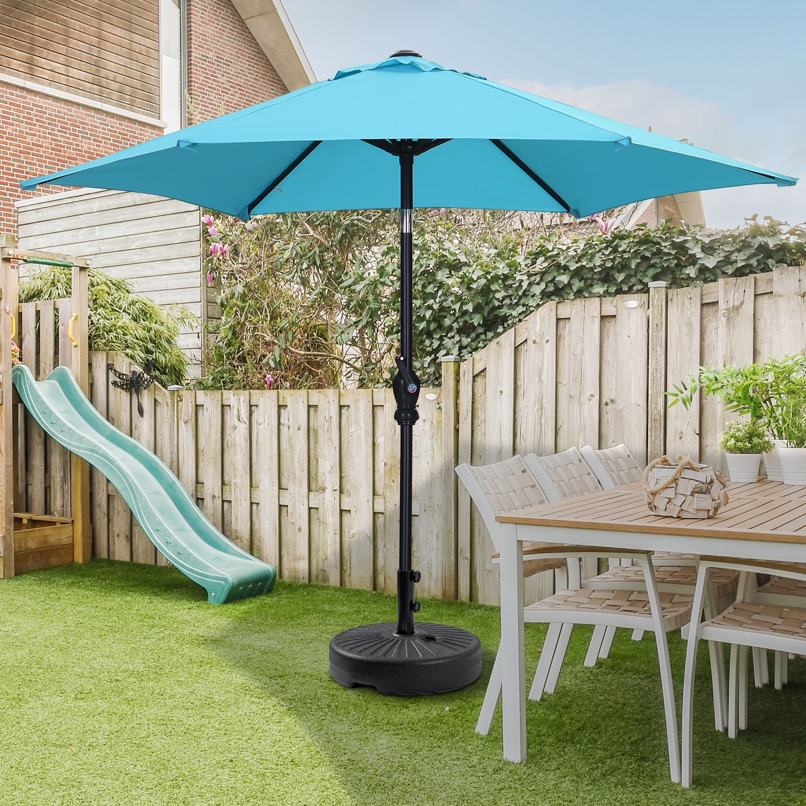 7 foot solar patio umbrella Outsunny with LED Lights for Pool, Deck & Garden The umbrella is crafted with a rust 10 x 7 ft Solar-Powered