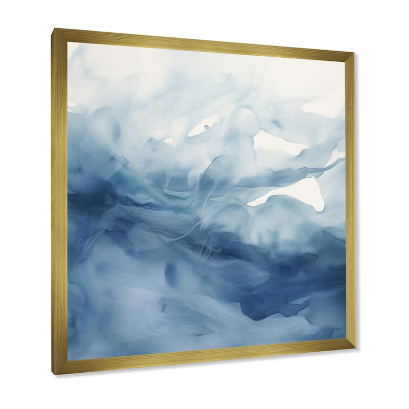 Designart "Blue And White Dancing Watercolor Clouds" Abstract Painting Framed Canvas Art Print