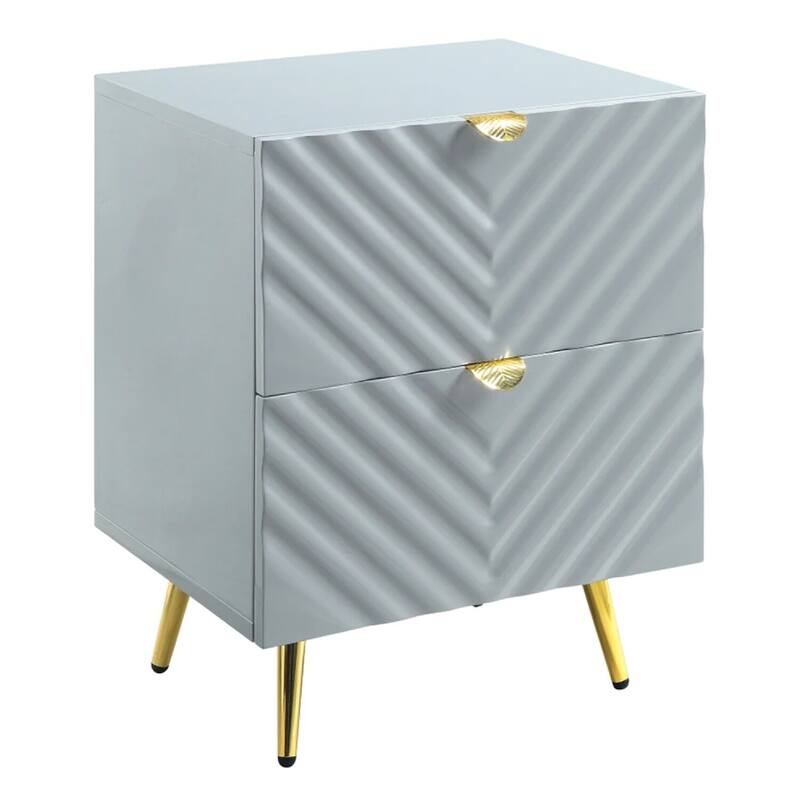 Gray/Gold 2 Drawer 18 in. W Nightstand with Sturdy Hardware and Ample Storage