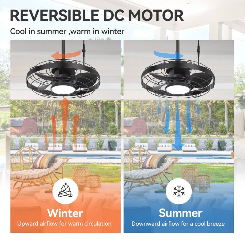 18.9-inch Flush Mount Caged Ceiling Fan with Light and Remote (7-Blade)