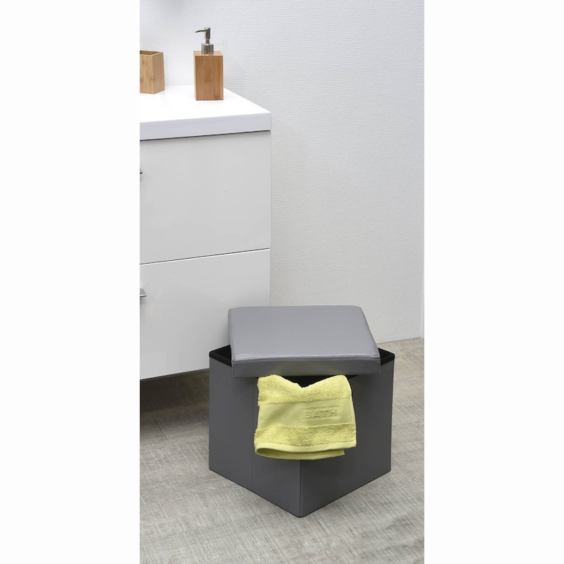 2-in-1 Foldable Faux Leather Pouffe Storage Cube and Ottoman
