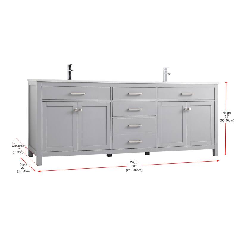 Elegant Lighting VF23384D Lewis 84" Free Standing Double Basin Vanity