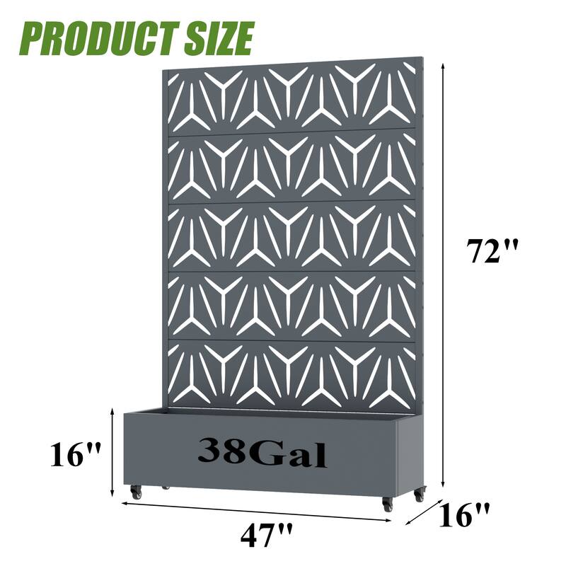 Metal Galvanized Planter Box with Trellis Privacy Screen Lockable Wheels