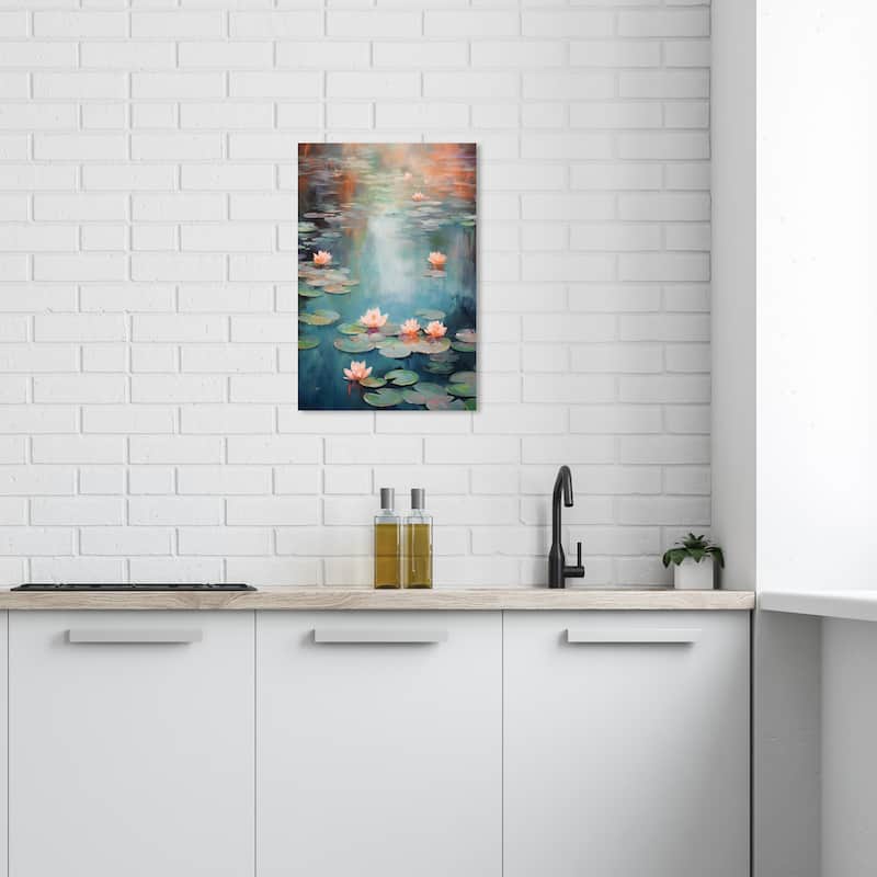 Wynwood Studio Canvas Floral and Botanical Tranquil Lily Pads Blue and Teal Modern & Contemporary Wall Art Canvas Print - 24 x 16