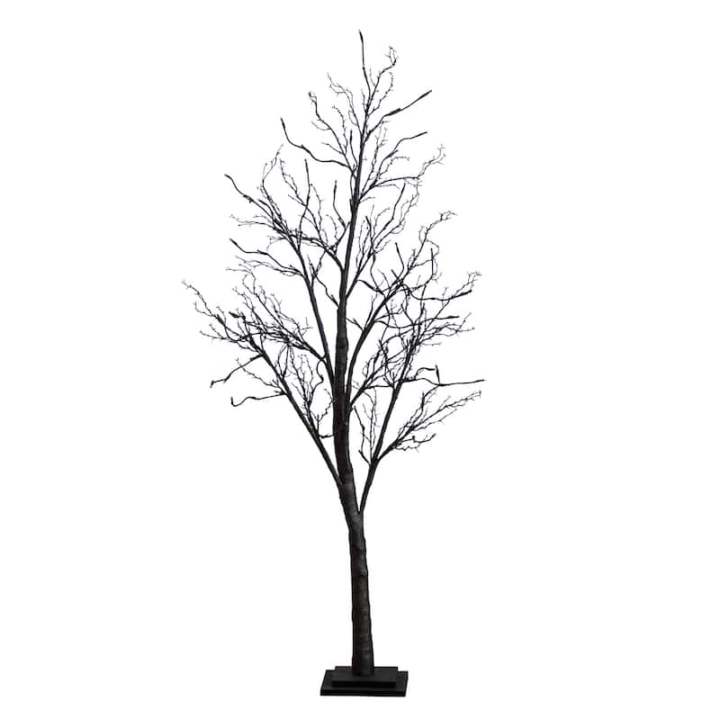 Pre-Lit Artificial Black Twig Halloween Tree - 5' - Purple and Orange LED Lights