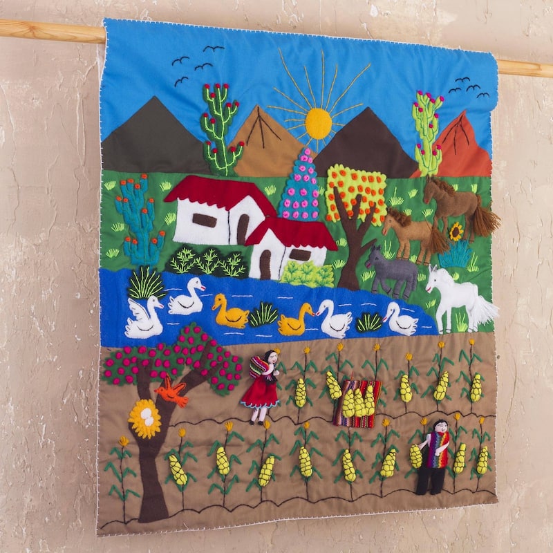 Novica Handmade Corn Harvest Cotton Applique Wall Hanging