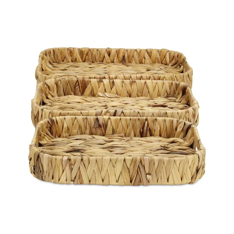 Laelia Light Brown Water Hyacinth Woven Curved Basket Trays (Set of 3)