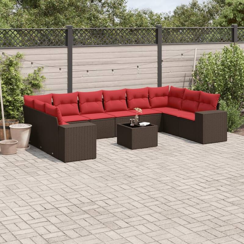 vidaXL 10/11 Piece Patio Sofa Set with Cushions Black/Brown/Gray Poly Rattan - 24.4 x 24.4 x 27.2