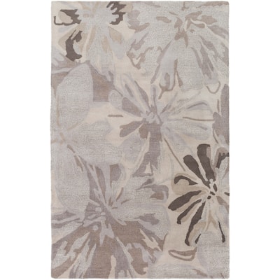 Handmade Putty Transitional Floral Wool Area Rug