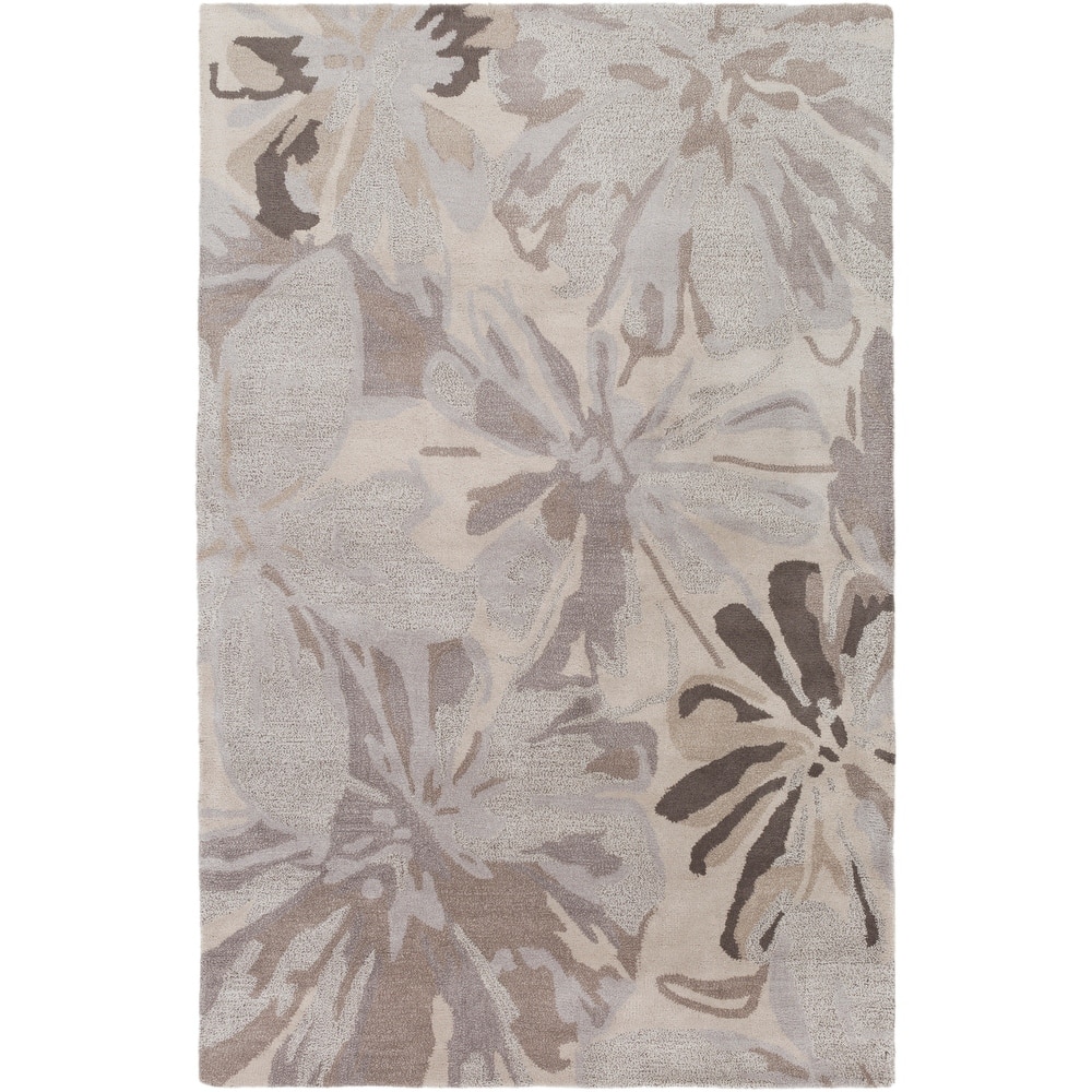 Handmade Putty Transitional Floral Wool Area Rug