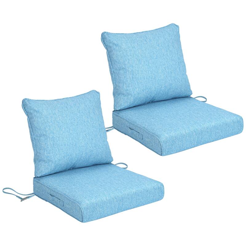 Aoodor Outdoor Deep Seat Cushion Set, Waterproof Patio Furniture Cushions with Adjustable Straps & Removable Cover, Set of 2 - 24"x24" - Lake Blue
