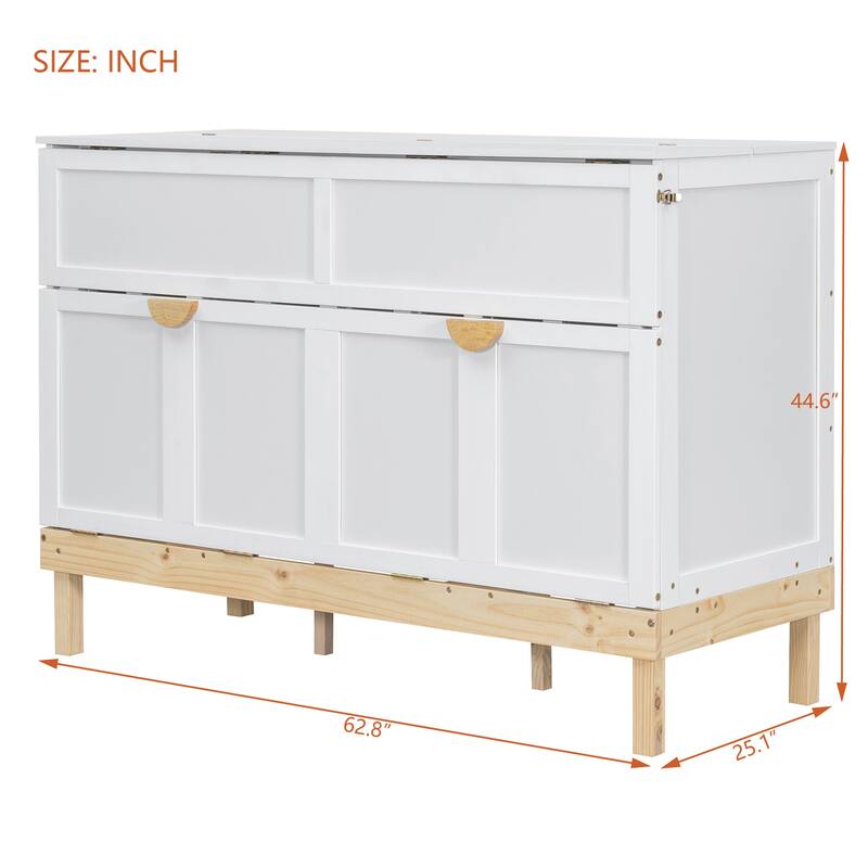 Space-Saving Queen Size Murphy Bed in White/Gray with Sturdy Pine Wood and MDF Construction