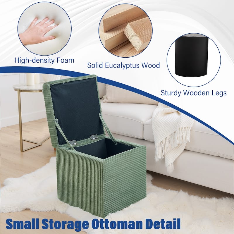 16.5"D X 16.5"W Corduroy Square Fliip Top Storage Small Ottoman Footstool for Living Room & Bedroom
