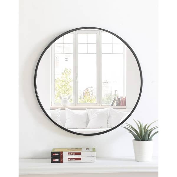slide 2 of 188, Carson Carrington Labbemala Metal Frame Round Mirror 24" Diameter - Black