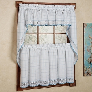 Cotton Classic White Blue Window Pane Pattern and Crotchet Trim Tiers ...
