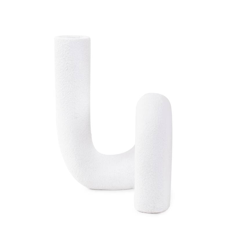 White Abstract Curved Tube Vase Tall