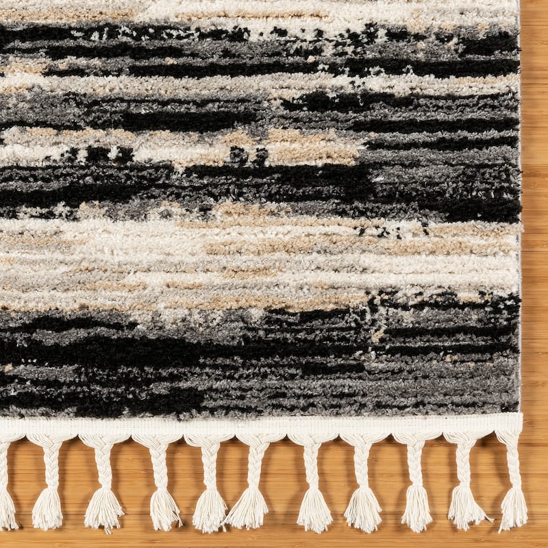 Gertmenian Rafe Casual Bohemian Tribal Plush Short Shag Microfiber Indoor Area Rug Collection with Fringe