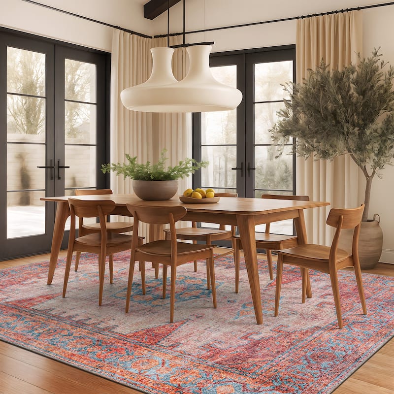 World Rug Gallery Vintage Bohemian Machine Washable Non Slip Area Rug