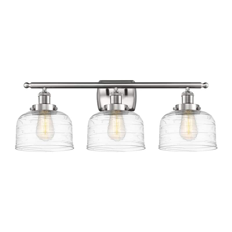 Innovations Lighting Ballston Urban Bell - 3 Light 28" Bath Vanity Light - Clear Deco Swirl/Brushed Satin Nickel