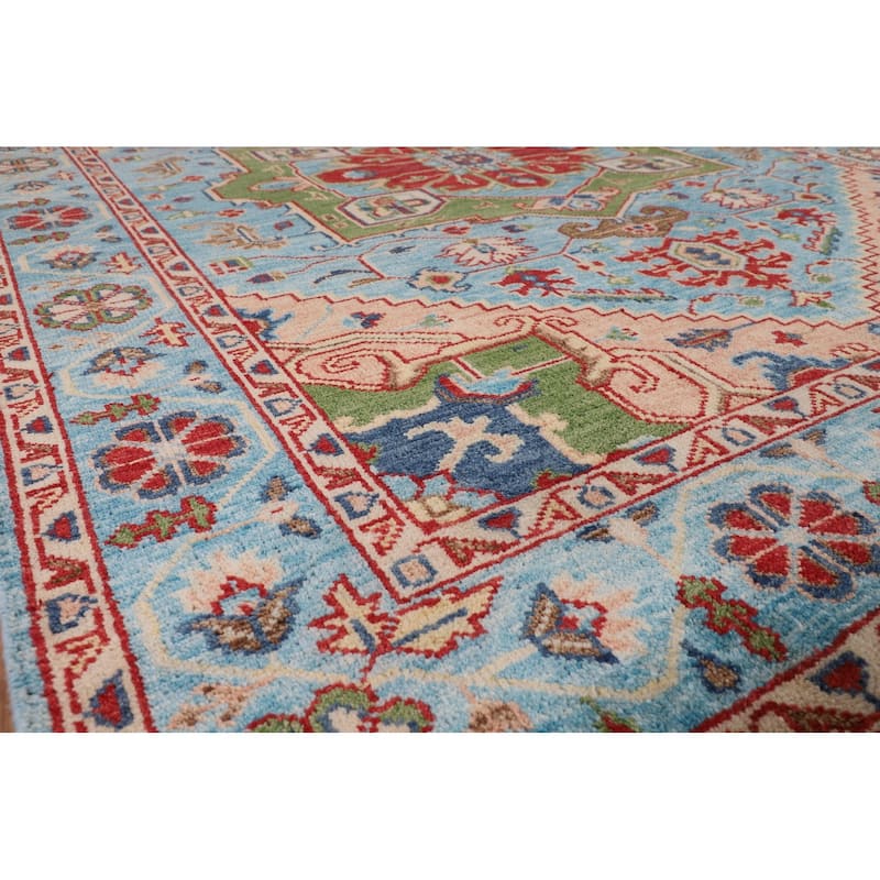 Blue Geometric Heriz Serapi Area Rug Hand-Knotted Wool Carpet - 8'10"x 11'10"