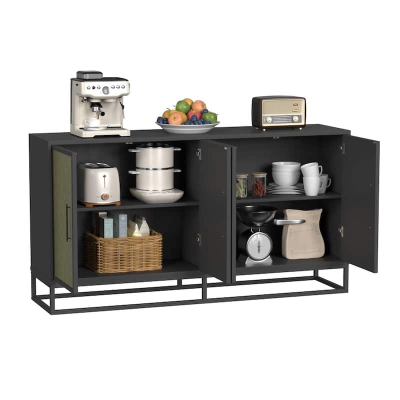 VEIKOUS 4-Door Buffet Sideboard Cabinet with Adjustable Shelves & Anti-Tipping Design - 61.5"×15.4"×33"