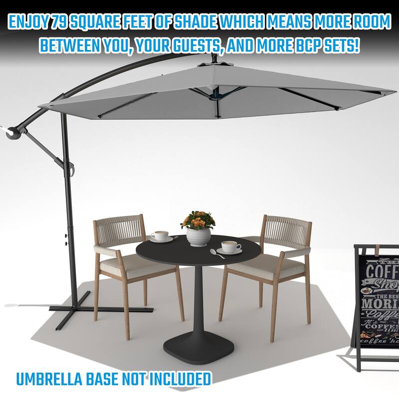 Patiowell 10ft Cantilever Patio Umbrella, Offset Hanging Outdoor Table Umbrella with Tilt Crank, 6 Sturdy Ribs and Cross Base