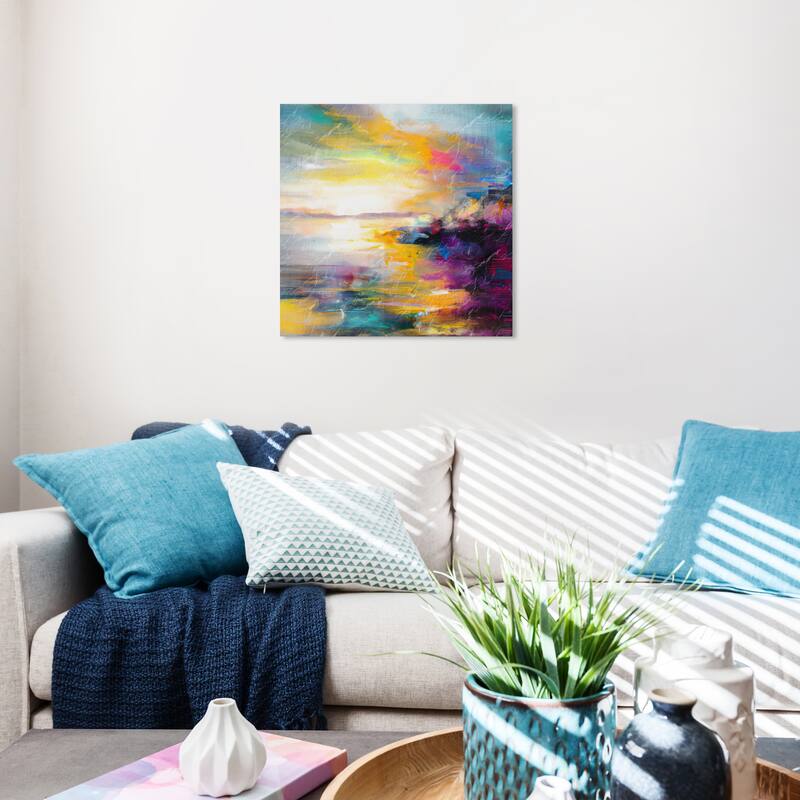 Wynwood Studio Abstract Believe Dusk Yellow and Nautical & Coastal Wall Art Canvas Print - 20 x 20