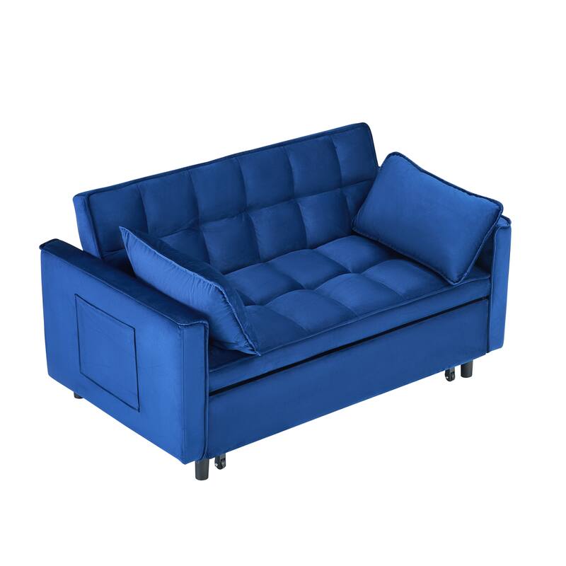 55-inch Blue Velvet Sofa Bed with Stylish Design and Comfort Features