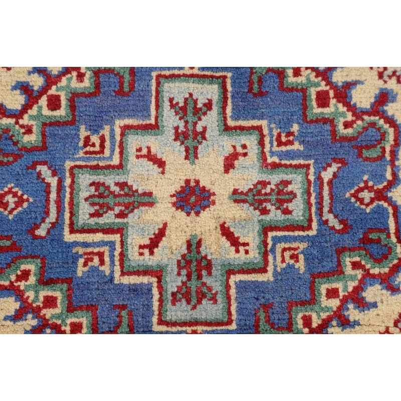 Geometric Kazak Oriental Accent Rug Handmade Bedroom Wool Carpet - 2'7" x 3'10"