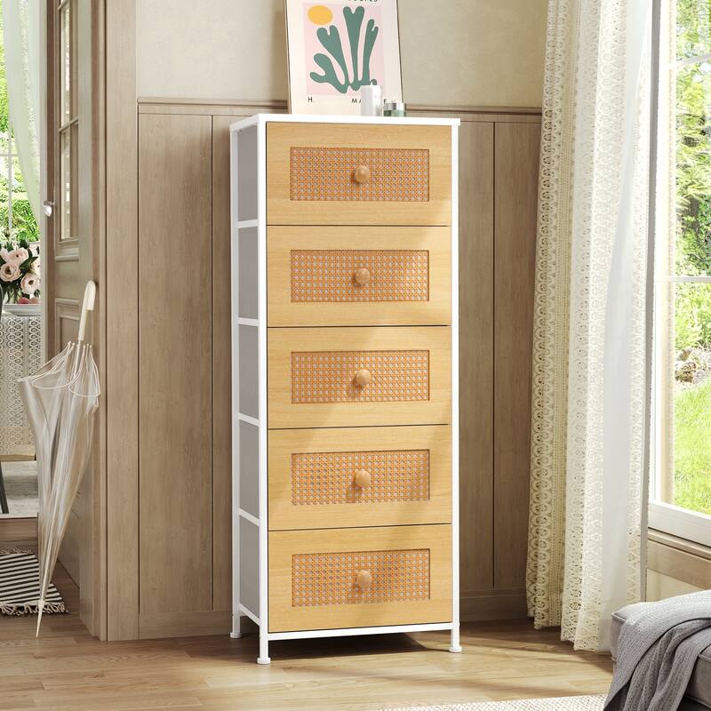 Home Bedroom Furniture 5-drawer Chest Vertical Storage Tower - Fabric Dresser