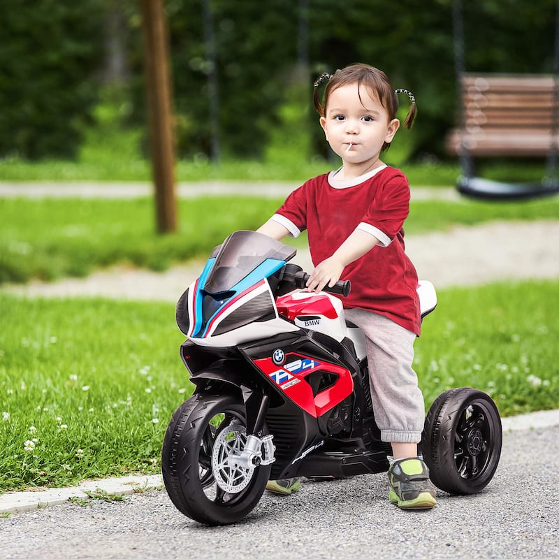 Red Electric Motorcycle with 2 Training Wheels, 6V Kids Motor Vehicle Toy with Headlights, Exclusive Child Car with Horn - Red